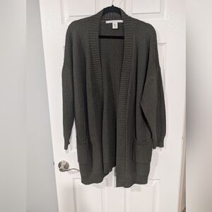 Max Studio Women Olive Green Waffle Knit Open Front Cardigan in Size 2X